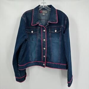 Neeso Womens Jacket Size 2X Retro Denim Western Y2K Piped Pink Trim
